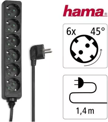 Hama 6-Fach Steckdosenleiste Mehrfachsteckdose Steckerleiste Schwarz 1,4 m