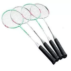 Hudora Badminton Federball 4er Set Schläger mit Netz Tasche Badmintonset Federballset