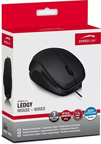 Speedlink (B-WARE) Robuste 3-Tasten-Maus - LEDGY Mouse USB (Ergonomische Form für Rechtshänder - bis zu 900 DPI - Optischer Sensor) PC / Computer wired Mouse schwarz
