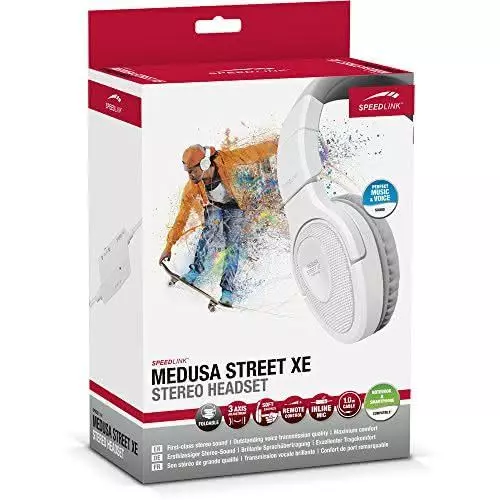 Speedlink (B-WARE) Kopfhörer mit Mikrofon - MEDUSA STREET XE Stereo Headset 3,5mm (Kabellänge 1m - Weiche, umschließende Ohrmuscheln - Noise-Reduction-Mikrofon) für Notebooks / Smartphones weiß-grau