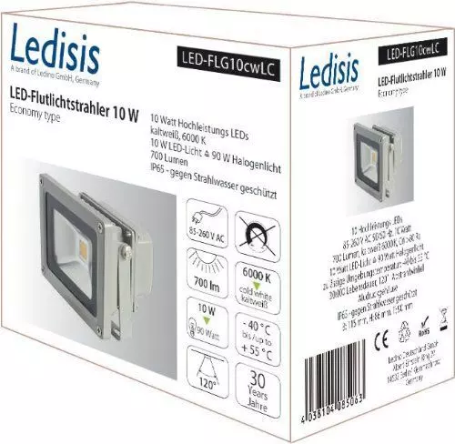 Ledisis LED-Strahler 10W, 700 lm, 6000K, IP65, kaltweiß LED