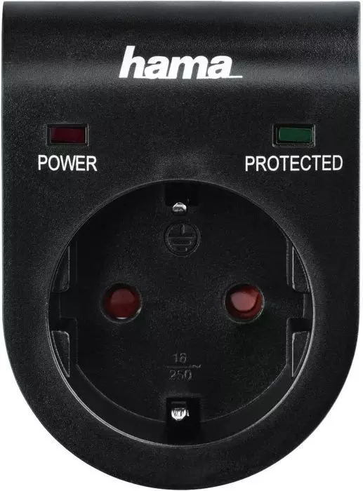 Hama Überspannungsschutz Adapter für z.B. Telefonanlage, Computer, Hifi und TV-Geräte, bis 3500 W, 230 V, doppelte LED-Statusanzeige, schwarz