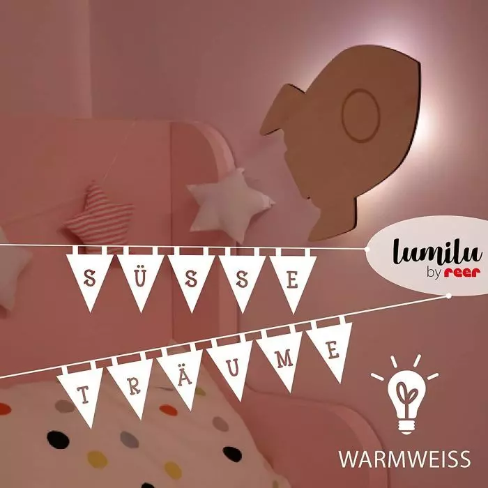 Reer Nachtlicht LED Kinder Baby Wandlicht dimmbar mit Timer BPA frei Raketen Motiv