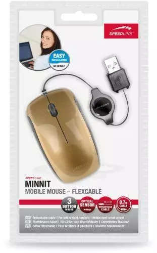 Speedlink (B-WARE) Minnit 3-Tasten-Maus (einfach zu verstauen, für unterwegs, einziehbares Kabel, für Rechts- und Linkshänder, 1000dpi, USB) gold