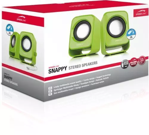 Speedlink (B-WARE) Snappy Aktiver-Lautsprecher (1 Watt RMS Ausgangsleistung, stufenloser Lautstärkeregler, USB) grün