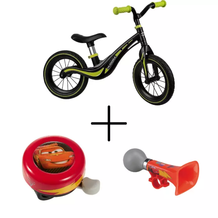HUDORA Kinder Laufrad Air & Stamp Kinder Klingel Fahrradglocke & Stamp Cars Hupe
