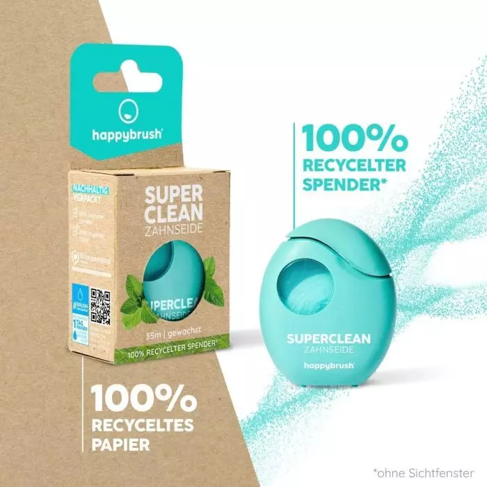 Happybrush Vegane Zahnseide SuperClean 35m Antibakterielle Zahnseidehalter 10ER