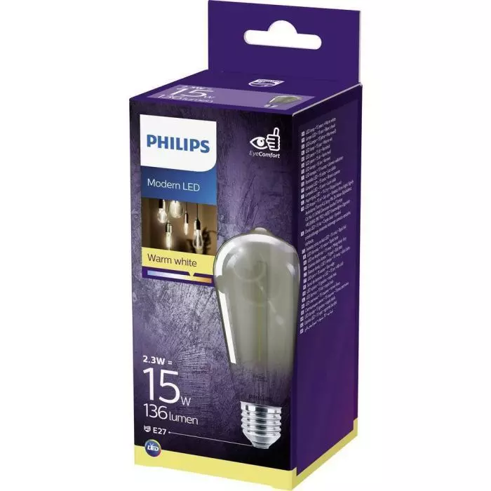 Philips E27 Vintage LED Lampe 2,5W=15W Spezialform Warmweiß Licht 2700K Grau