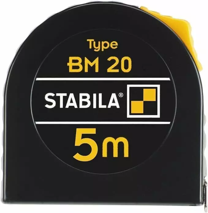 STABILA Taschenbandmaß BM20 5m Stahlband mit cm/mm-Teilung ohne LOGO [2er Pack]