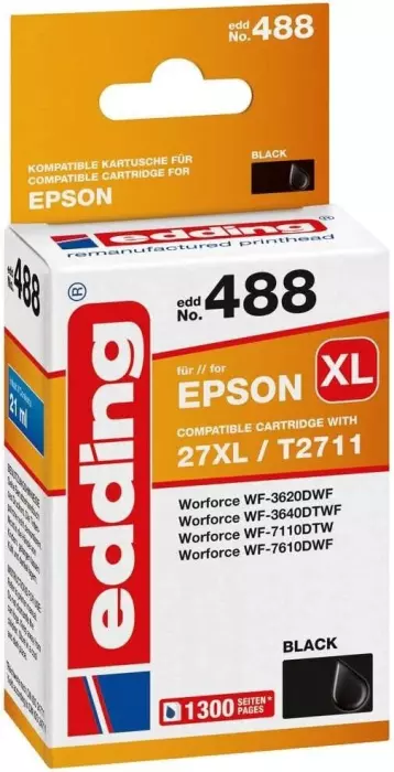 Edding Druckerpatrone EDD-488 Multipack Kompatibel für Epson 27XL, T2711 Schwarz