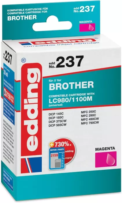 edding Druckerpatrone EDD-237 Magenta für Brother LC980M/LC1100M Einzelpatrone