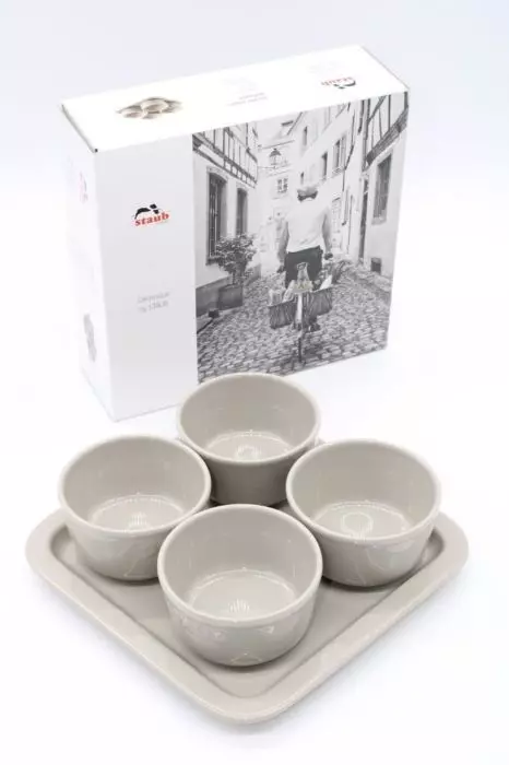 Staub Tapas Set Dipschalen Tablett Keramik Grau 21,5 x 21,5cm -0,15 L- [4er set]
