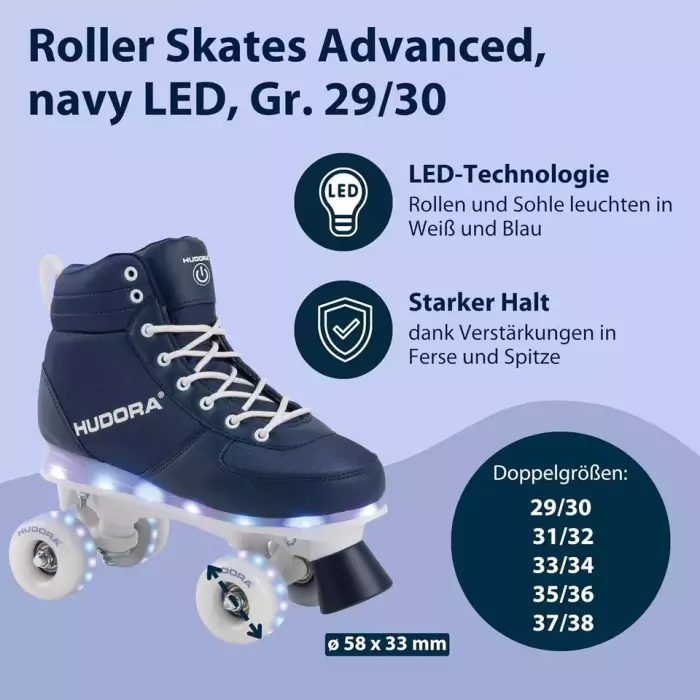 HUDORA LED Roller Skates Rollschuhe Leucht Kinderrollschuhe für Jungen/Mädchen 29/30