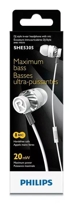 Philips SHE5305WT DJ Style In Ear Headphones -Kopfhörer- Weiß mit Mikrofon