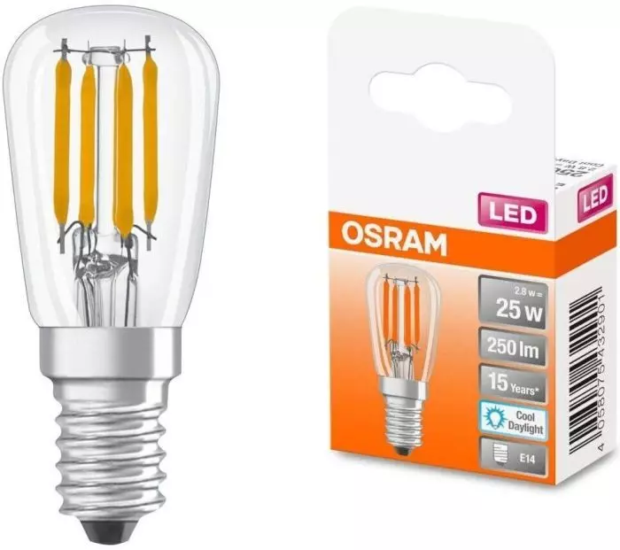 OSRAM E14 LED Kühlschranklampe Birne T26 2,8W = 25W Kaltweiß 6500K Leuchte Licht [5ER]