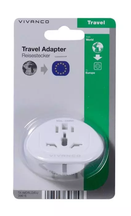 Vivanco Reisestecker Reiseadapter Welt auf Europa Weiß 