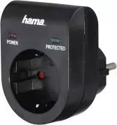 Hama Überspannungsschutz Adapter für z.B. Telefonanlage, Computer, Hifi und TV-Geräte, bis 3500 W, 230 V, doppelte LED-Statusanzeige, schwarz