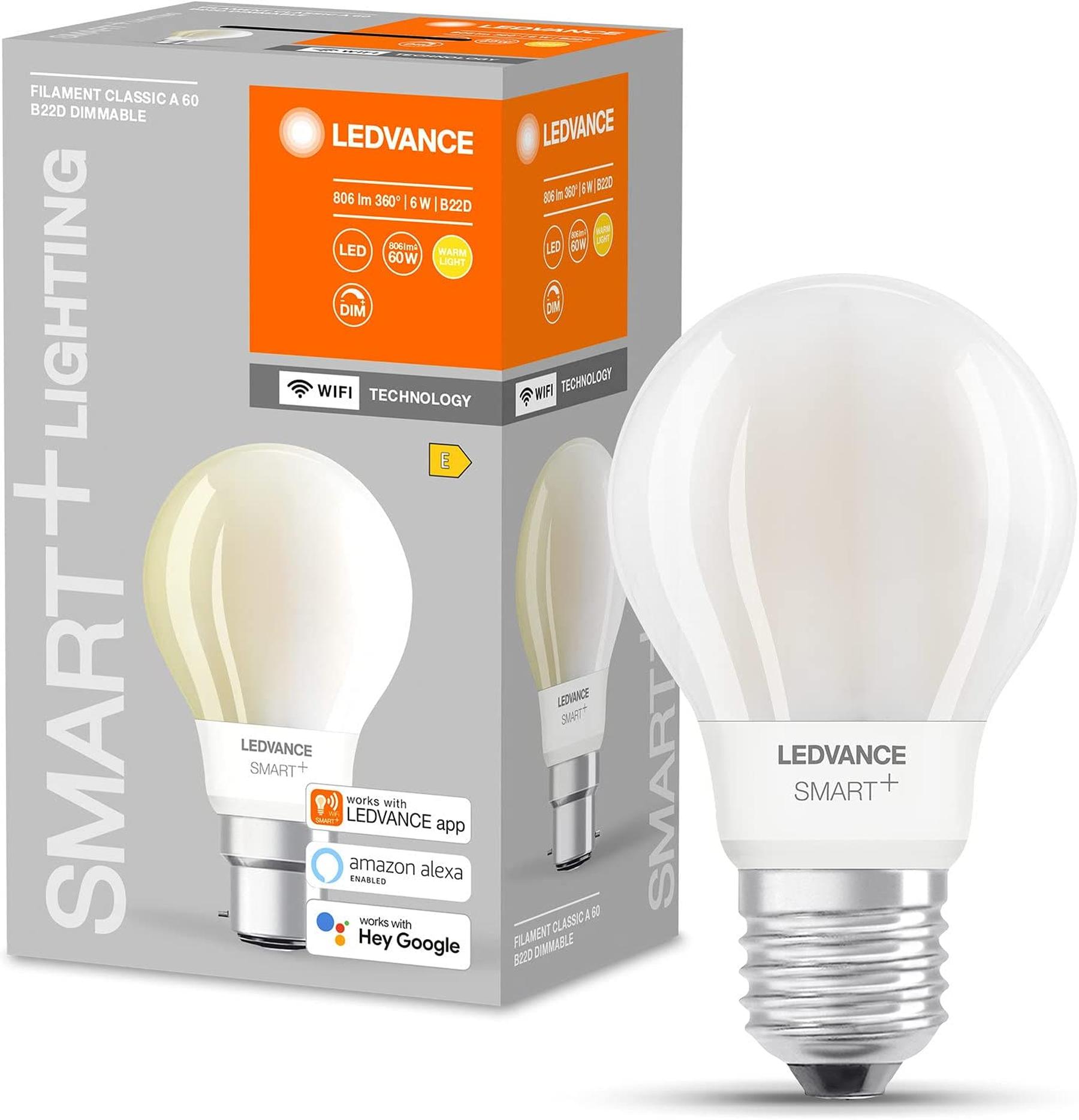 LEDVANCE Smarte LED-Lampe mit Wifi B22d Dimmbar Warmweiß Birnenform Matt 60W