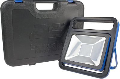 as - Schwabe Chip-LED-Strahler mit Akku und Koffer, 50 W, IP 54 Baustrahler für Aussen und Baustelle, 1 Stück, blau