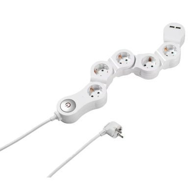 Vivanco 5-Fach Flexible Steckdosenleiste mit USB 2x Anschluss und Schalter Mehrfachsteckdose Weiß 