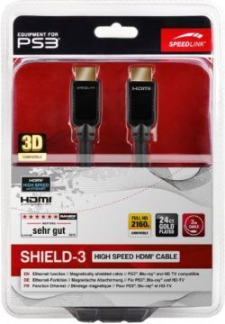 Speedlink (B-WARE) Shield-3 HDMI Kabel für PlayStation PS3/PS4 (Unterstützt 4K Auflösung in 3D, 60 Fps, 2160p, HDMI 2.0, Ethernet, 3m)