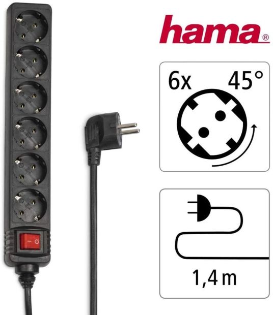 Hama 6-Fach Steckdosenleiste mit Schalter Mehrfachsteckdose 1,4m Hama 6-Fach Steckdosenleiste mit Schalter Mehrfachsteckdose 1,4m
