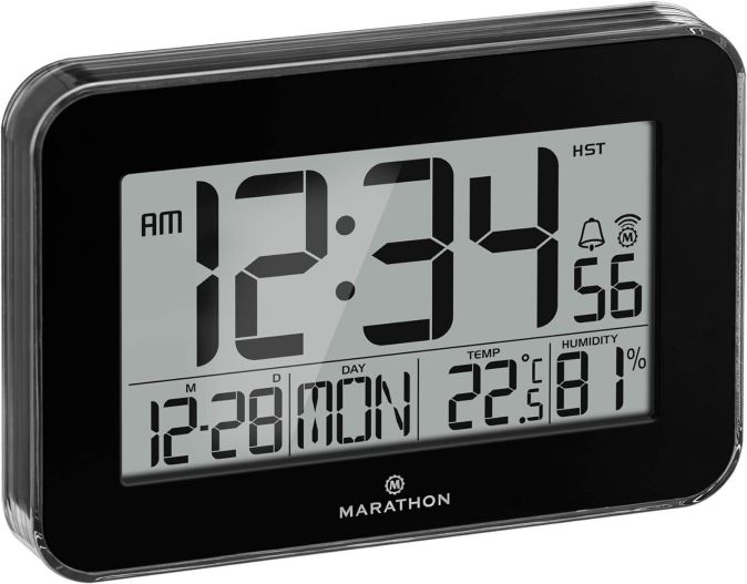MARATHON Digitale Atom-Wanduhr mit Innentemperatur