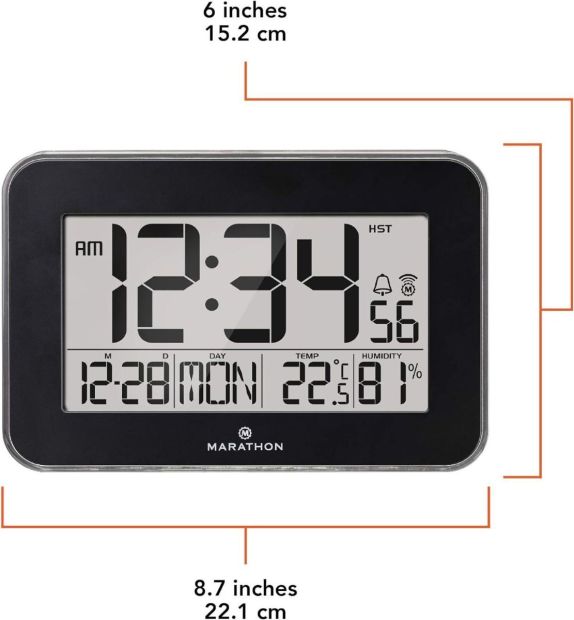 MARATHON Digitale Atom-Wanduhr mit Innentemperatur