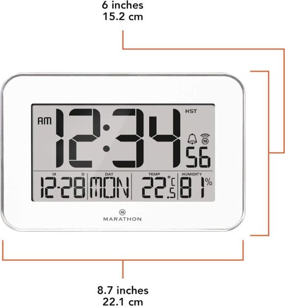 MARATHON Digitale Atom-Wanduhr Zeitumstellung mit Innentemperatur