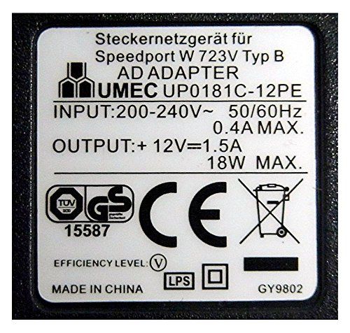 Netzteil Umec UP0181C-12PE Speedport W 723V Typ B AD Adapter Netzteil Umec UP0181C-12PE Speedport W 723V Typ B AD Adapter