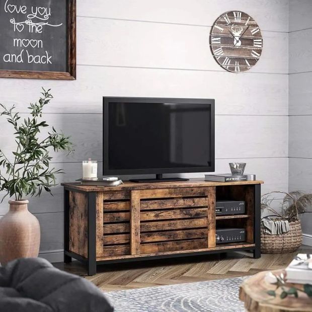 VASAGLE TV Schrank Fernsehtisch 2 Schiebetüre mit 2 Regalebenen 110 x 40 x 45 cm