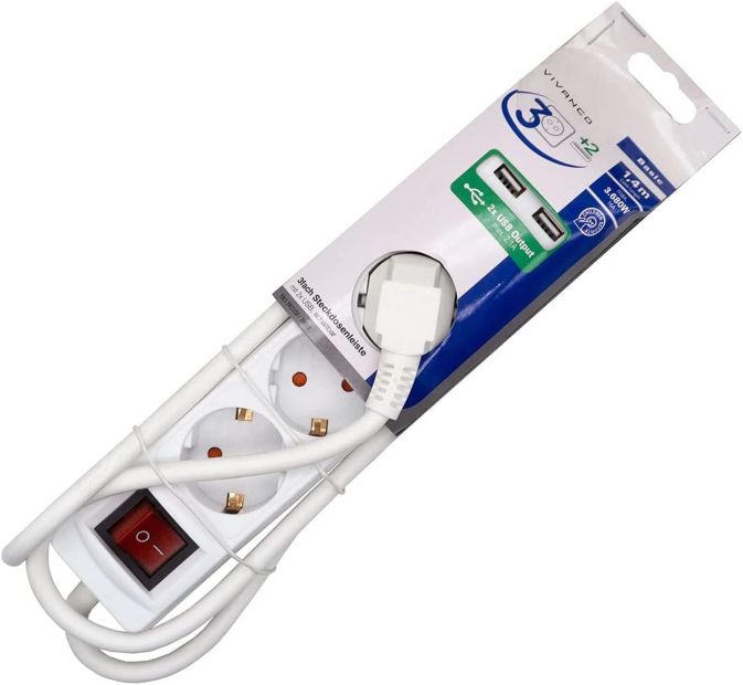 VIVANCO 3 fach Steckdosenleiste mit Schalter + 2fach USB Mehrfachsteckdose VIVANCO 3 fach Steckdosenleiste mit Schalter + 2fach USB Mehrfachsteckdose