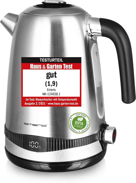 Emerio Edelstahl Wasserkocher 1.7 Liter 2200W Temperaturwahl Emerio Edelstahl Wasserkocher 1.7 Liter 2200W Temperaturwahl