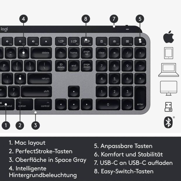 Logitech MX Keys für MAC Kabellos Tastatur Spanisches [B-WARE]