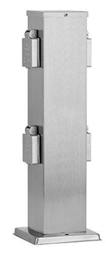 Ledar Steckdosenpfosten - Stockach stahl, Outdoor Silber Außensteckdose (4-fach) 