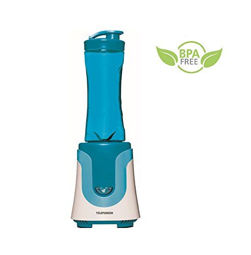 Telefunken Standmixer Mix & Go Smoothie Maker 300 Watt inkl. 2 Trinkflaschen blau