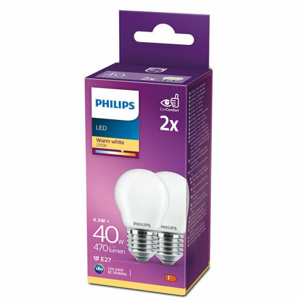 Philips E27 LED Leuchtmittel Tropfen 40W warmweiß Licht [2er-Pack]