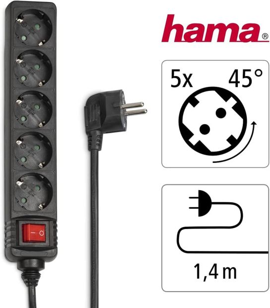 Hama 5 fach Steckdosenleiste mit Schalter 1,4m Mehrfachsteckdose