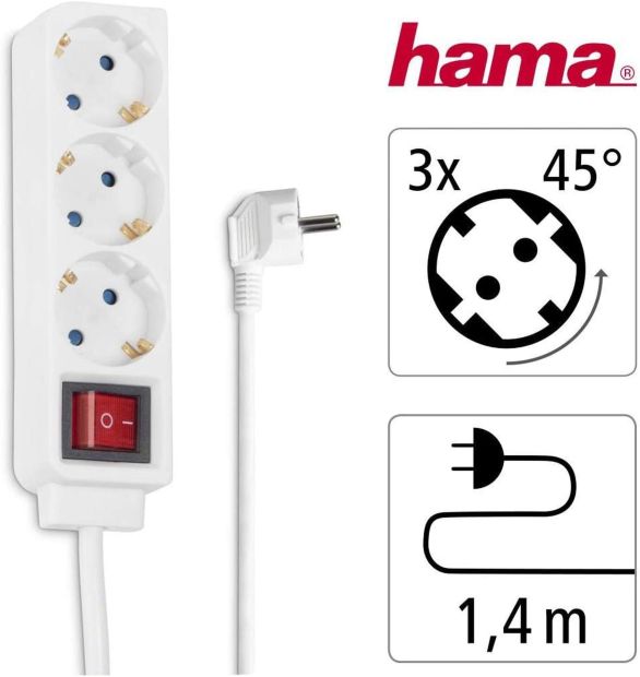 Hama 3fach Steckdosenleiste mit Schalter 1,4m Mehrfachsteckdose