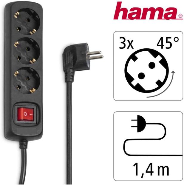 Hama 3fach Steckdosenleiste mit Schalter Dreifachsteckdose Mehrfachsteckdose Hama 3fach Steckdosenleiste mit Schalter Dreifachsteckdose Mehrfachsteckdose