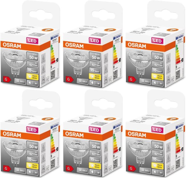 Osram LED Reflektor GU5.3 warmweiß Spot Lampe 50W Einbau-Strahler  [6er]