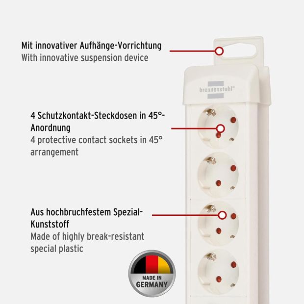 Brennenstuhl Steckdosenleiste 4-fach 1,8m mit Schalter Steckdose 