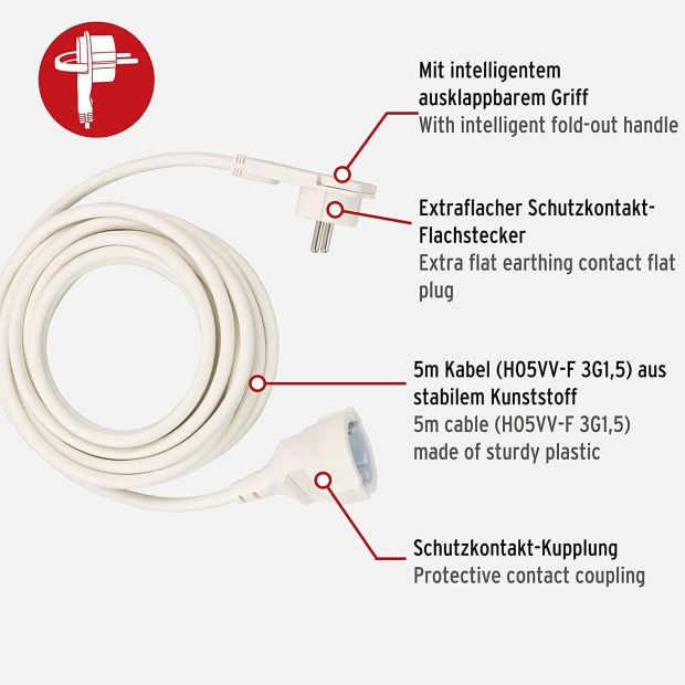 Brennenstuhl Verlängerungskabel 10m mit Flachstecker Strom Zuleitungs Stromkabel