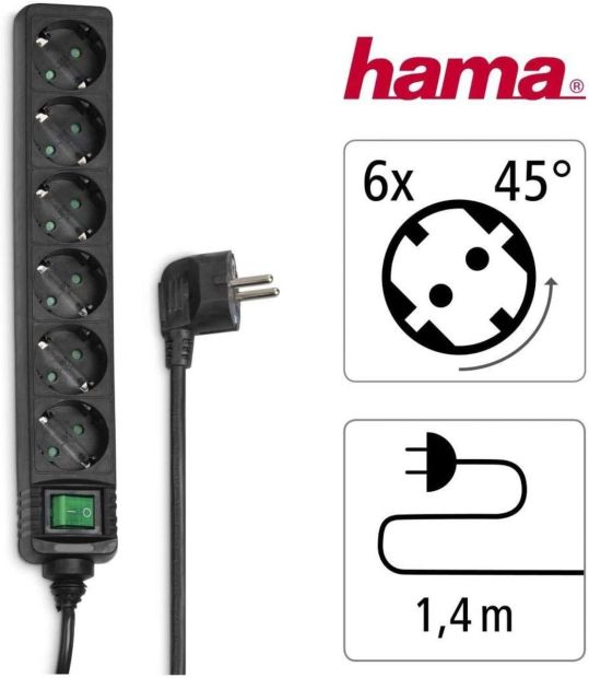 Hama 6fach Steckdosenleiste mit Schalter LED Mehrfachsteckdose 1,4m Hama 6fach Steckdosenleiste mit Schalter LED Mehrfachsteckdose 1,4m