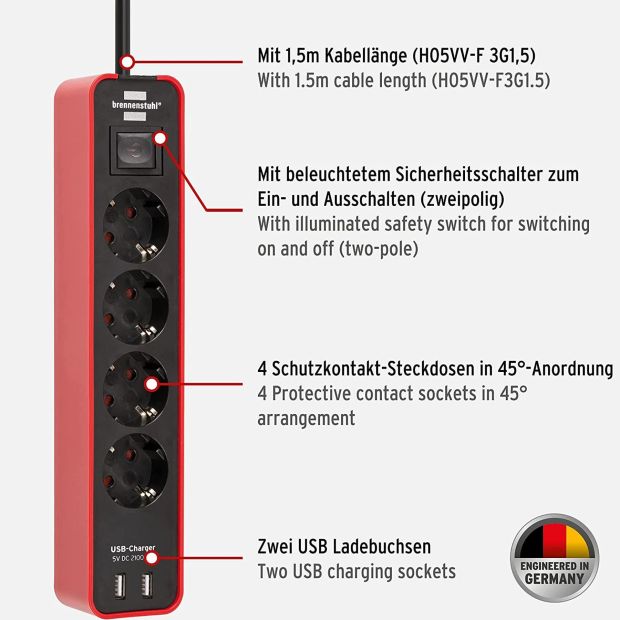 Brennenstuhl 4fach Steckdosenleiste mit USB und Schalter Mehrfachsteckdose Brennenstuhl 4fach Steckdosenleiste mit USB und Schalter Mehrfachsteckdose
