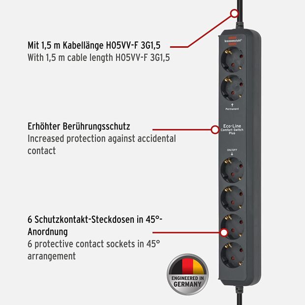 Brennenstuhl ECO LINE 6 Fach Steckdosenleiste Mehrfachsteckdose Brennenstuhl ECO LINE 6 Fach Steckdosenleiste Mehrfachsteckdose