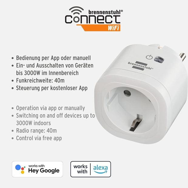 Brennenstuhl Smart Steckdose Wifi Wlan Steckdosenadapter Zwischenstecker
