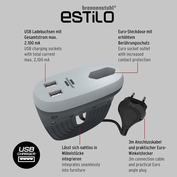 Brennenstuhl Steckdosenleiste mit USB mit Flachstecker Mehrfachstecker Brennenstuhl Steckdosenleiste mit USB mit Flachstecker Mehrfachstecker