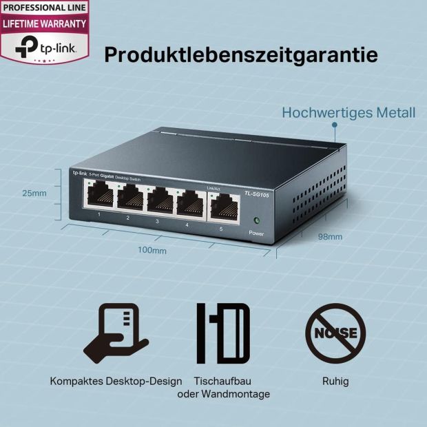 TP-Link TL-SG105 5-Ports Gigabit Netzwerk Switch Verteiler LAN Switch [B-WARE]