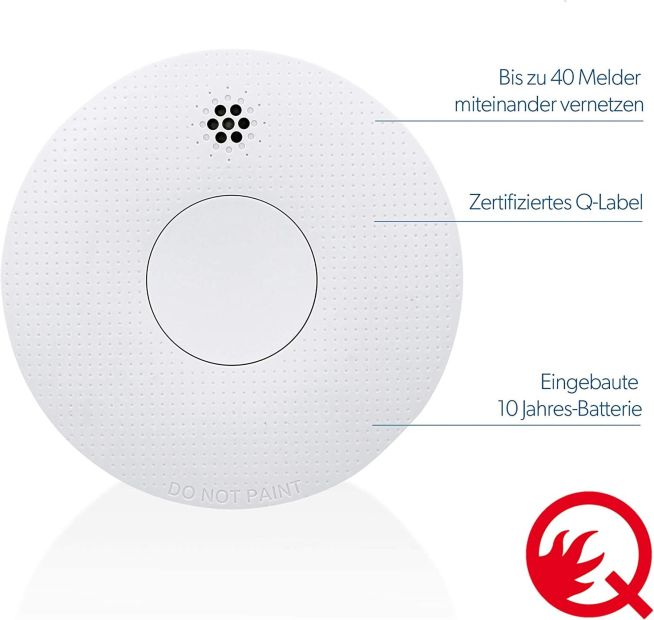 Unitec Rauchmelder 10 Jahre Funk Rauchwarnmelder Q-Label 85dB Rauchwarner